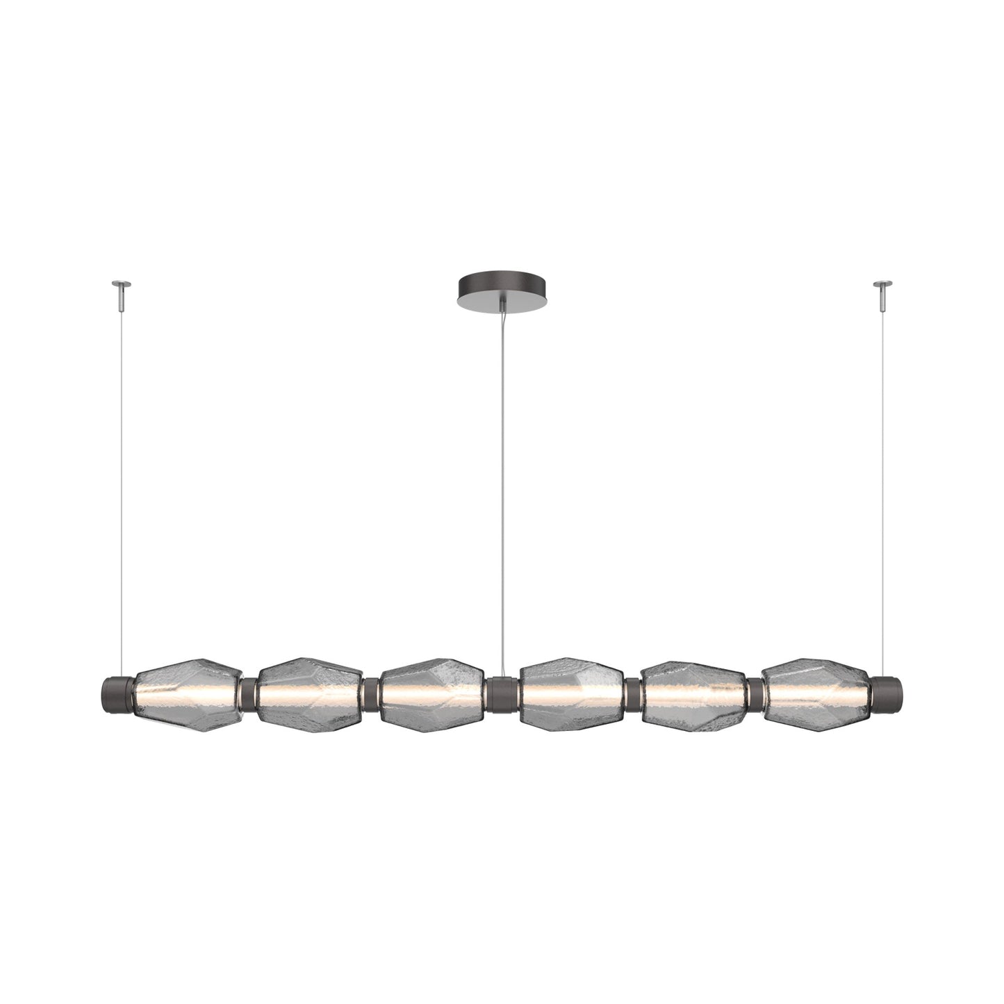 Gem Mandrel Linear LED Chandelier in Graphite/Smoke Blown Glass (74-Inch).