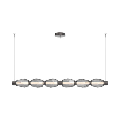 Gem Mandrel Linear LED Chandelier in Graphite/Smoke Blown Glass (74-Inch).