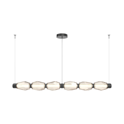 Gem Mandrel Linear LED Chandelier in Matte Black/Amber Blown Glass (74-Inch).