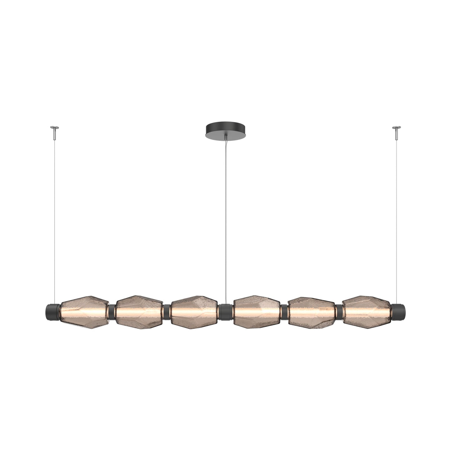 Gem Mandrel Linear LED Chandelier in Matte Black/Bronze Blown Glass (74-Inch).