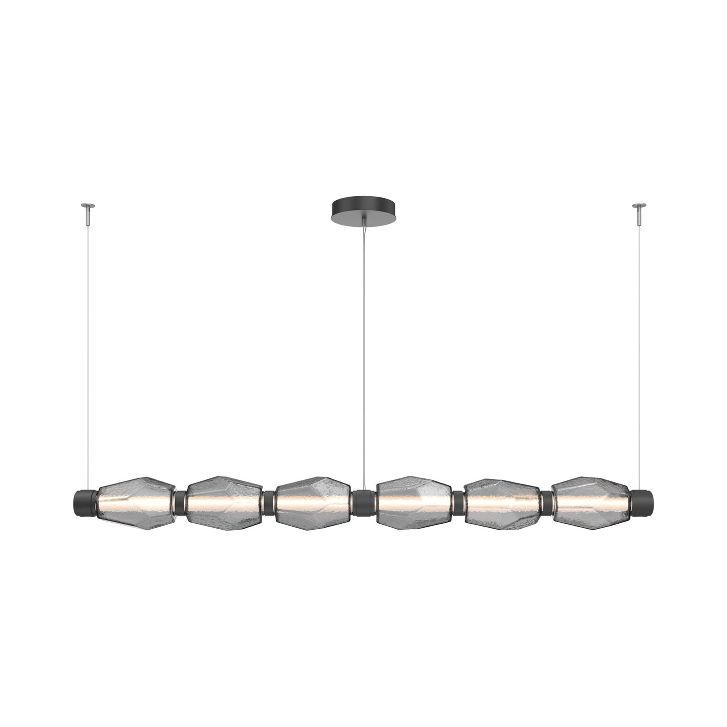 Gem Mandrel Linear LED Chandelier in Matte Black/Smoke Blown Glass (74-Inch).