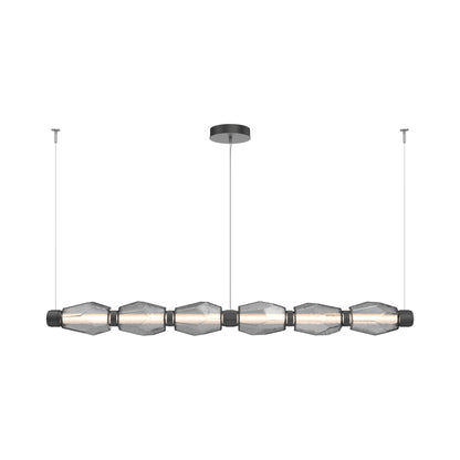 Gem Mandrel Linear LED Chandelier in Matte Black/Smoke Blown Glass (74-Inch).