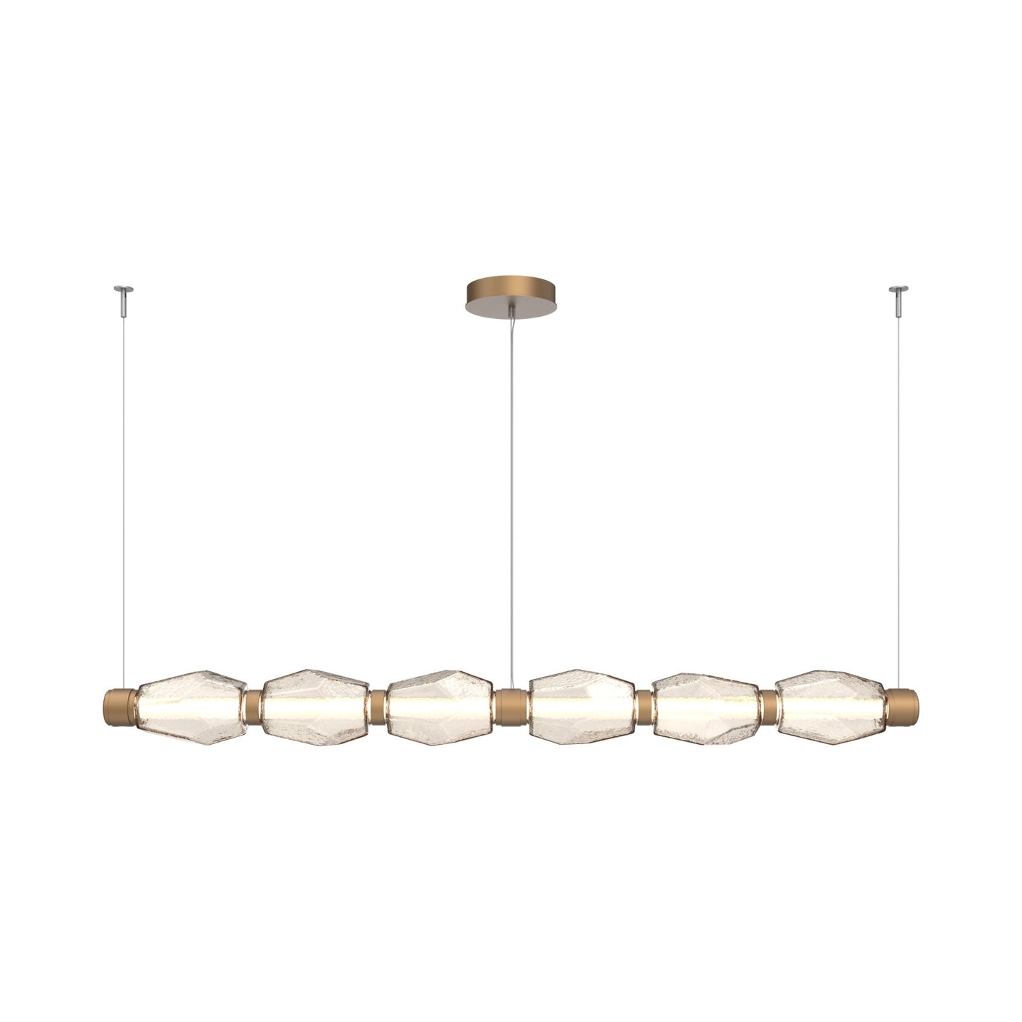 Gem Mandrel Linear LED Chandelier in Novel Brass/Amber Blown Glass (74-Inch).