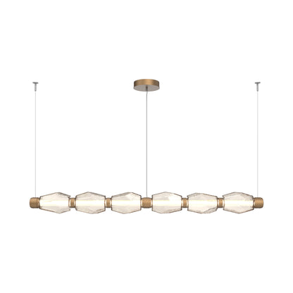 Gem Mandrel Linear LED Chandelier in Novel Brass/Amber Blown Glass (74-Inch).