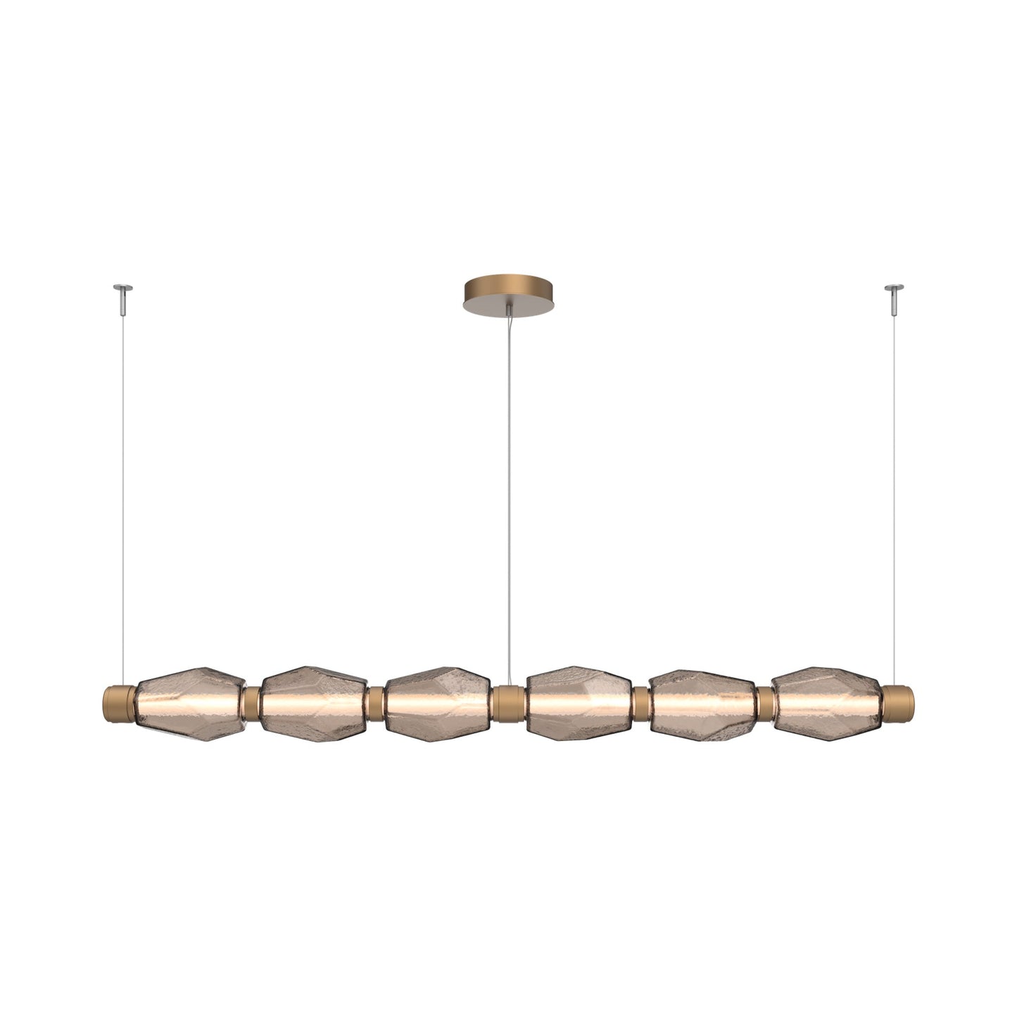 Gem Mandrel Linear LED Chandelier in Novel Brass/Bronze Blown Glass (74-Inch).