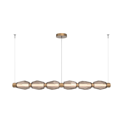 Gem Mandrel Linear LED Chandelier in Novel Brass/Bronze Blown Glass (74-Inch).