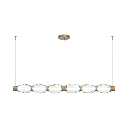 Gem Mandrel Linear LED Chandelier in Novel Brass/Clear Blown Glass (74-Inch).