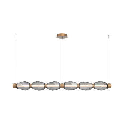 Gem Mandrel Linear LED Chandelier in Novel Brass/Smoke Blown Glass (74-Inch).