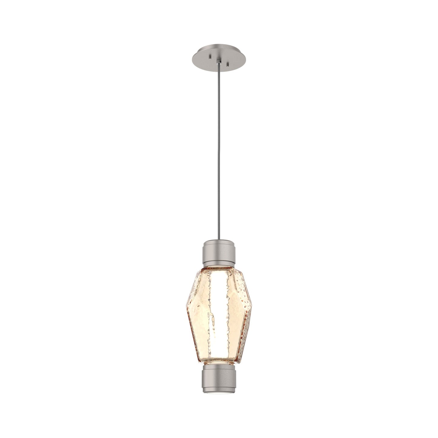 Gem Mandrel Single LED Pendant Light in Beige Silver/Amber Blown Glass.