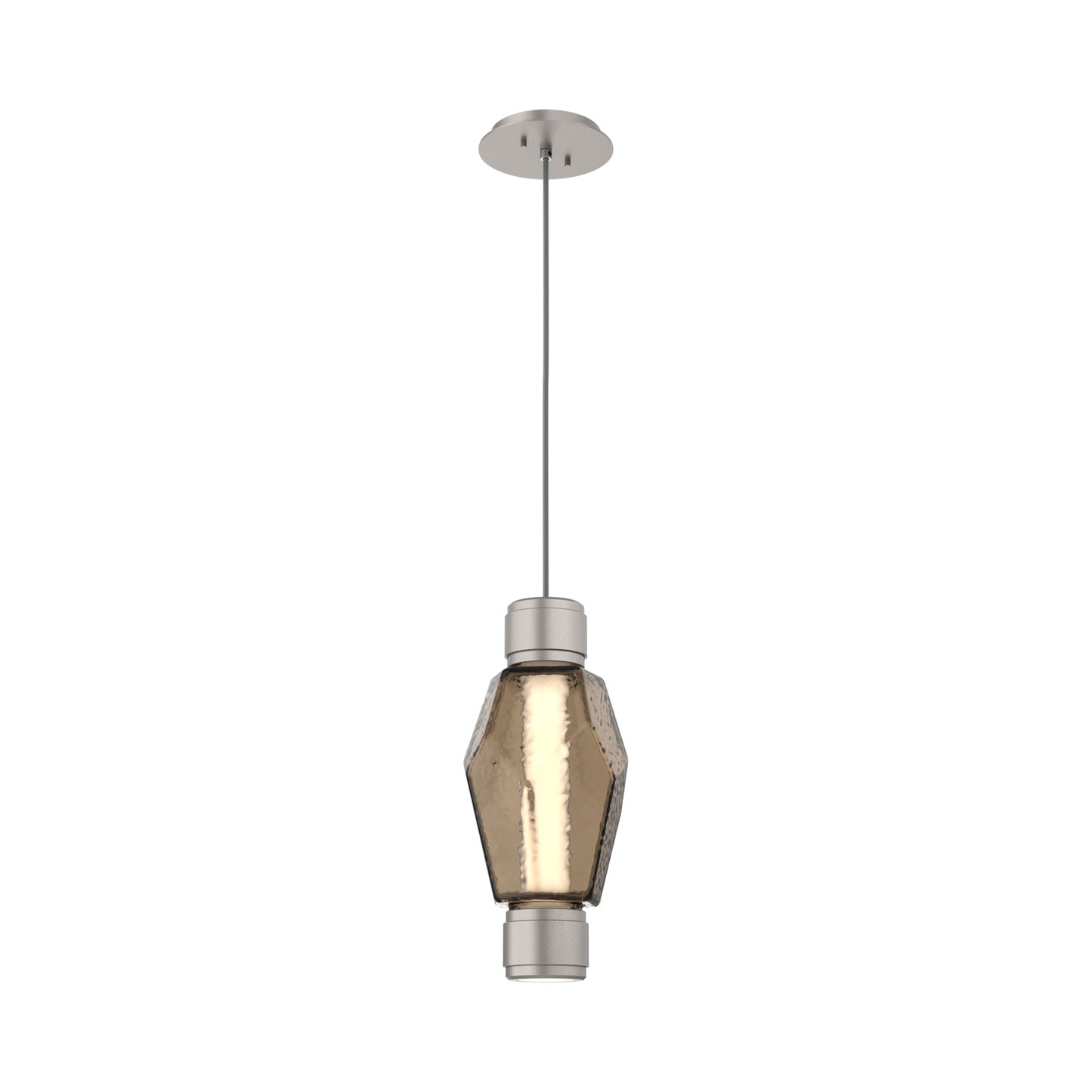 Gem Mandrel Single LED Pendant Light in Beige Silver/Bronze Blown Glass.