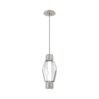 Gem Mandrel Single LED Pendant Light in Beige Silver/Clear Blown Glass.