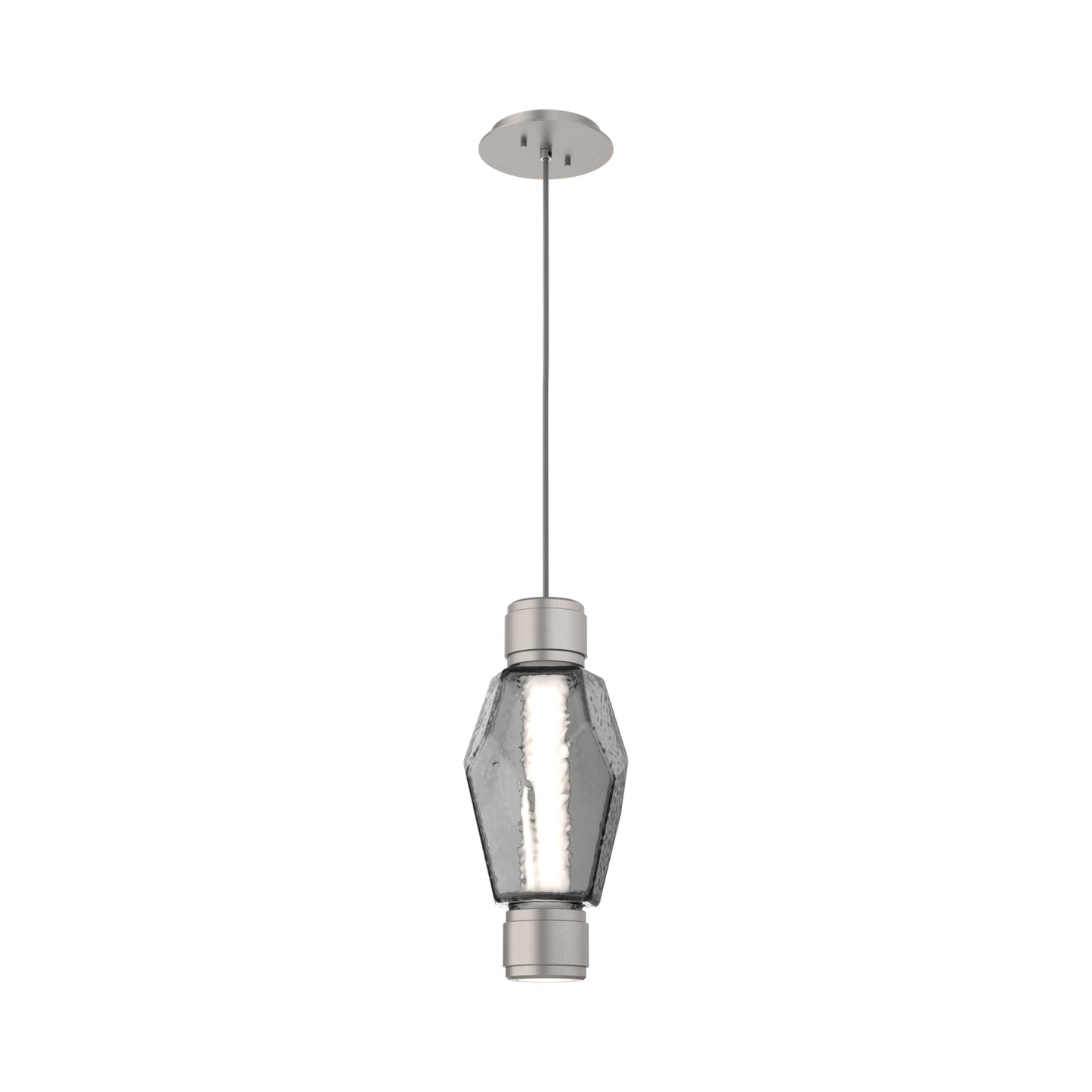 Gem Mandrel Single LED Pendant Light in Beige Silver/Smoke Blown Glass.