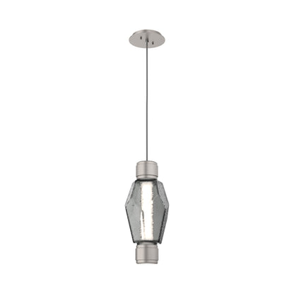 Gem Mandrel Single LED Pendant Light in Beige Silver/Smoke Blown Glass.