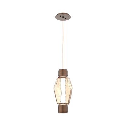 Gem Mandrel Single LED Pendant Light in Burnished Bronze/Amber Blown Glass.