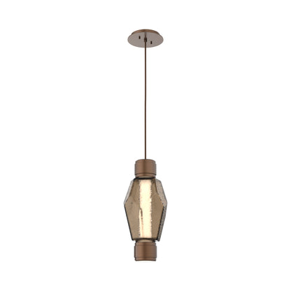 Gem Mandrel Single LED Pendant Light in Burnished Bronze/Bronze Blown Glass.