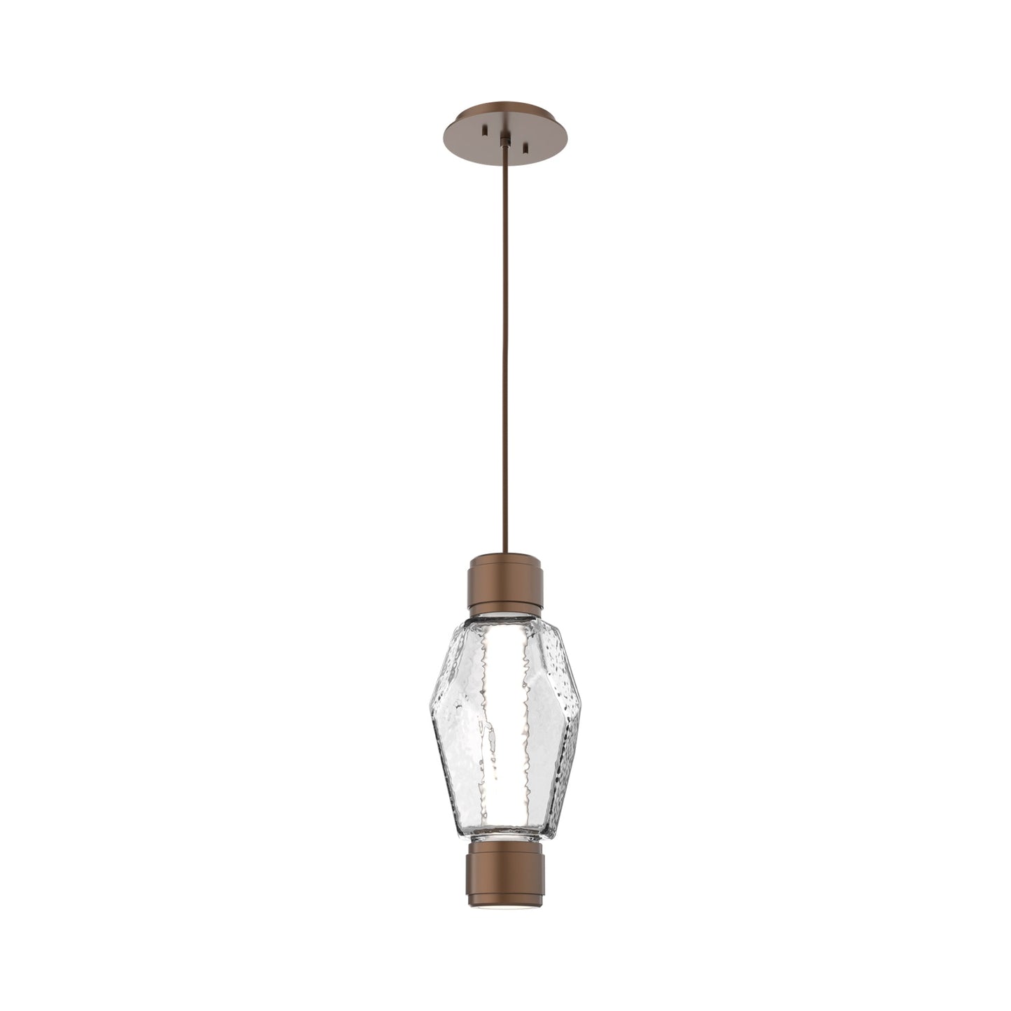 Gem Mandrel Single LED Pendant Light in Burnished Bronze/Clear Blown Glass.