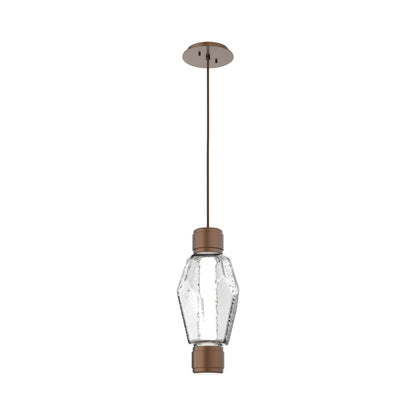 Gem Mandrel Single LED Pendant Light in Burnished Bronze/Clear Blown Glass.