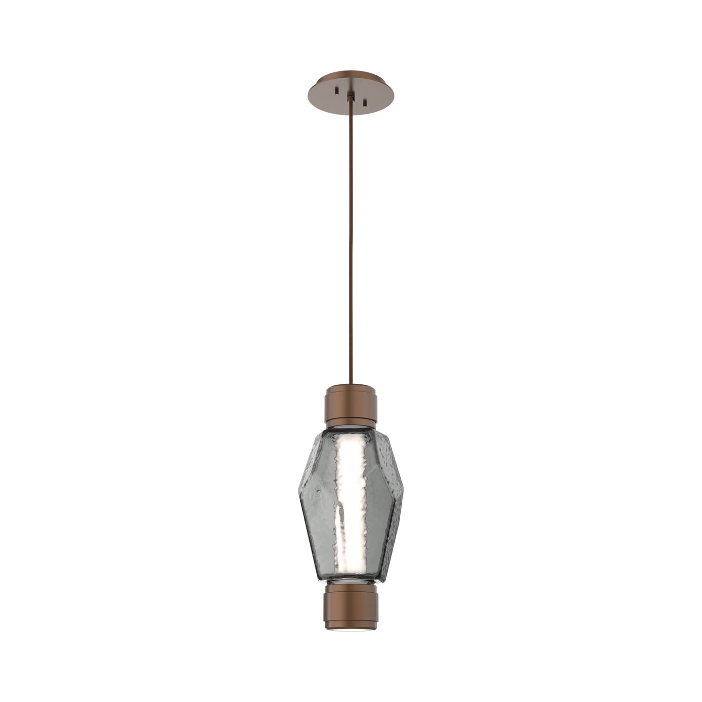 Gem Mandrel Single LED Pendant Light in Burnished Bronze/Smoke Blown Glass.