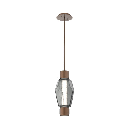 Gem Mandrel Single LED Pendant Light in Burnished Bronze/Smoke Blown Glass.