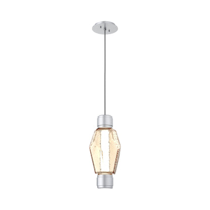 Gem Mandrel Single LED Pendant Light in Classic Silver/Amber Blown Glass.
