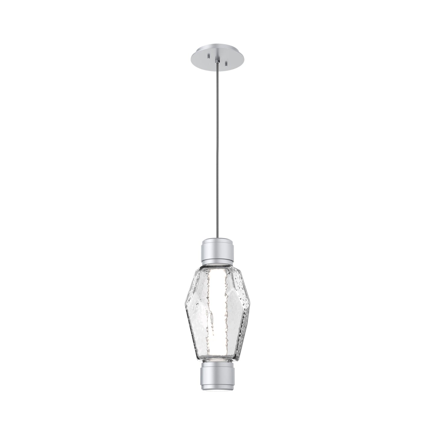 Gem Mandrel Single LED Pendant Light in Classic Silver/Clear Blown Glass.