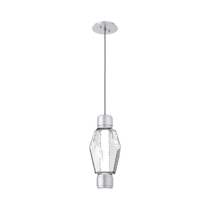 Gem Mandrel Single LED Pendant Light in Classic Silver/Clear Blown Glass.