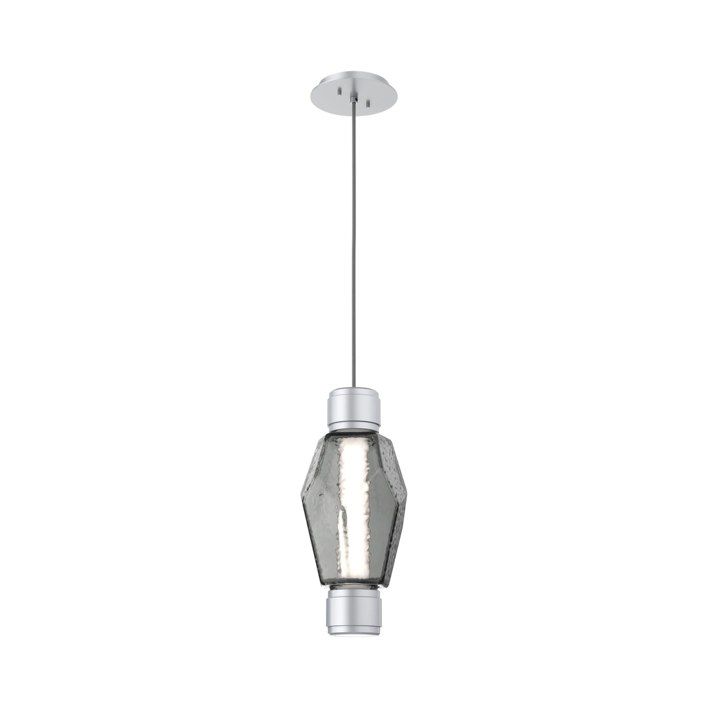 Gem Mandrel Single LED Pendant Light in Classic Silver/Smoke Blown Glass.
