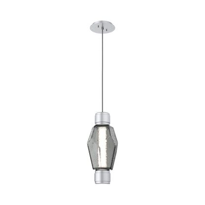 Gem Mandrel Single LED Pendant Light in Classic Silver/Smoke Blown Glass.