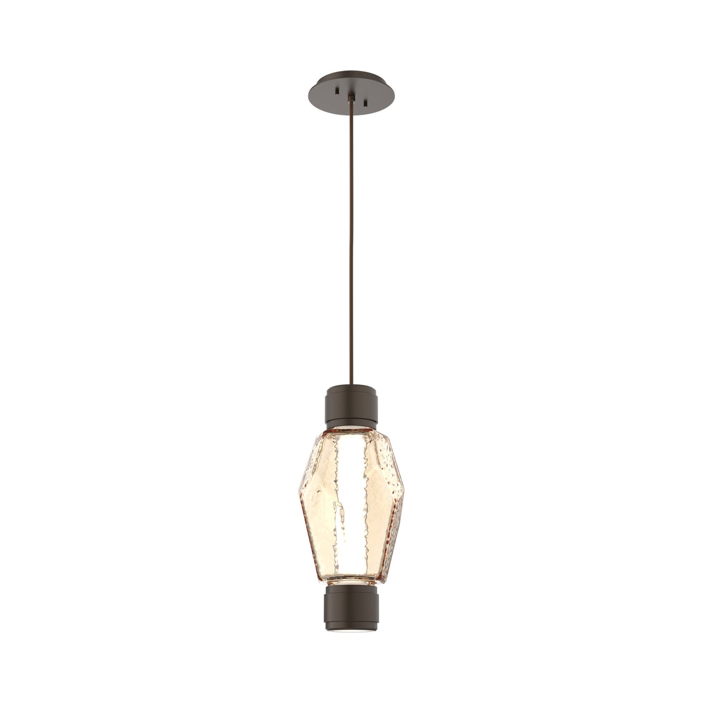 Gem Mandrel Single LED Pendant Light in Flat Bronze/Amber Blown Glass.