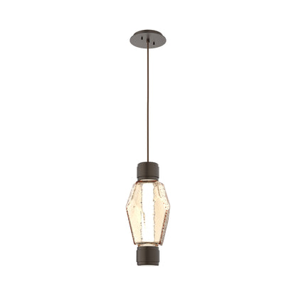 Gem Mandrel Single LED Pendant Light in Flat Bronze/Amber Blown Glass.