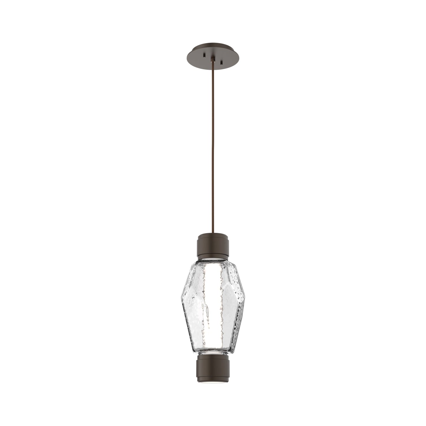 Gem Mandrel Single LED Pendant Light in Flat Bronze/Clear Blown Glass.