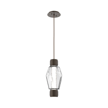 Gem Mandrel Single LED Pendant Light in Flat Bronze/Clear Blown Glass.