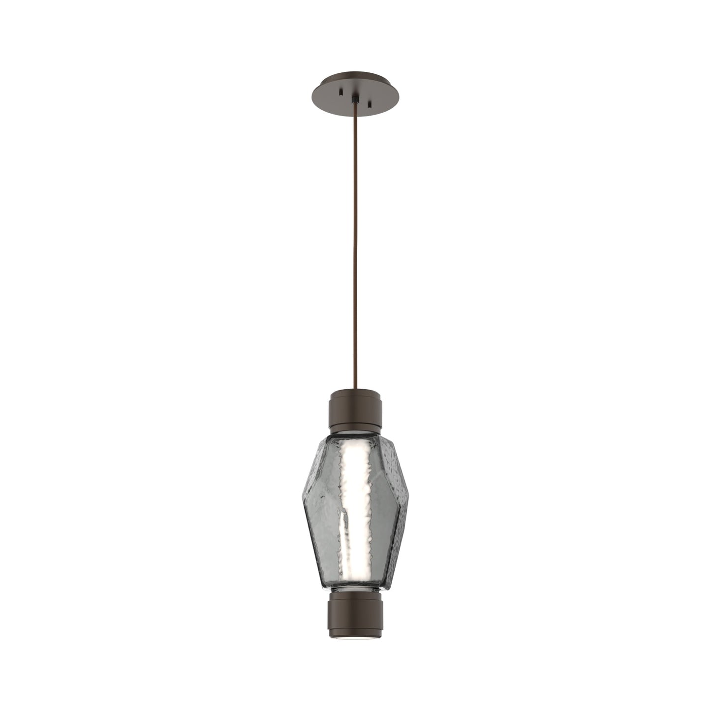 Gem Mandrel Single LED Pendant Light in Flat Bronze/Smoke Blown Glass.