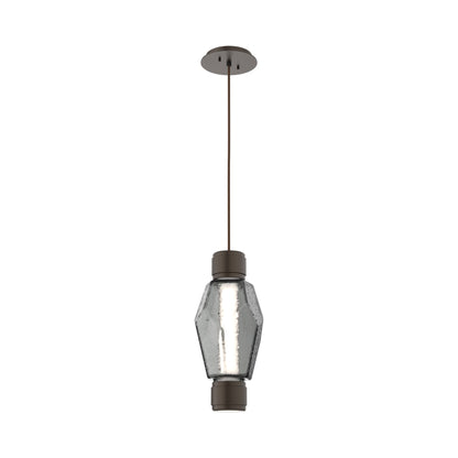 Gem Mandrel Single LED Pendant Light in Flat Bronze/Smoke Blown Glass.