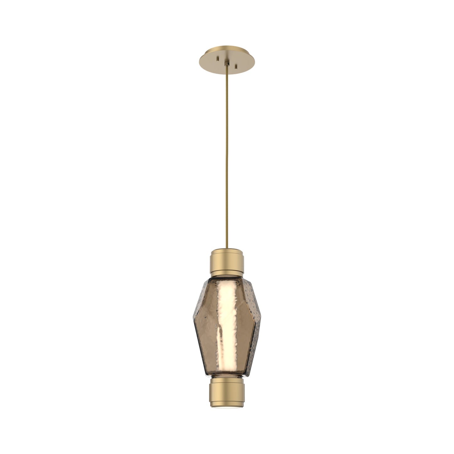 Gem Mandrel Single LED Pendant Light in Gilded Brass/Bronze Blown Glass.