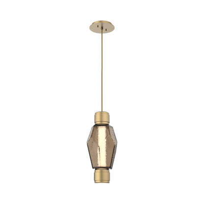 Gem Mandrel Single LED Pendant Light in Gilded Brass/Bronze Blown Glass.