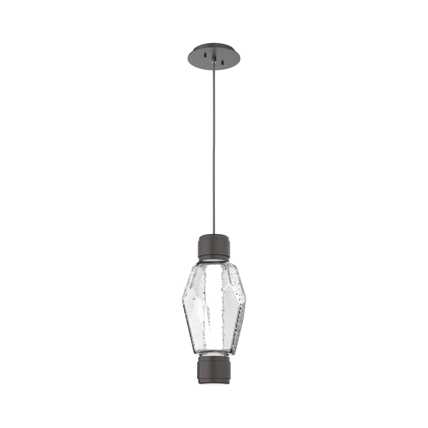 Gem Mandrel Single LED Pendant Light in Graphite/Clear Blown Glass.