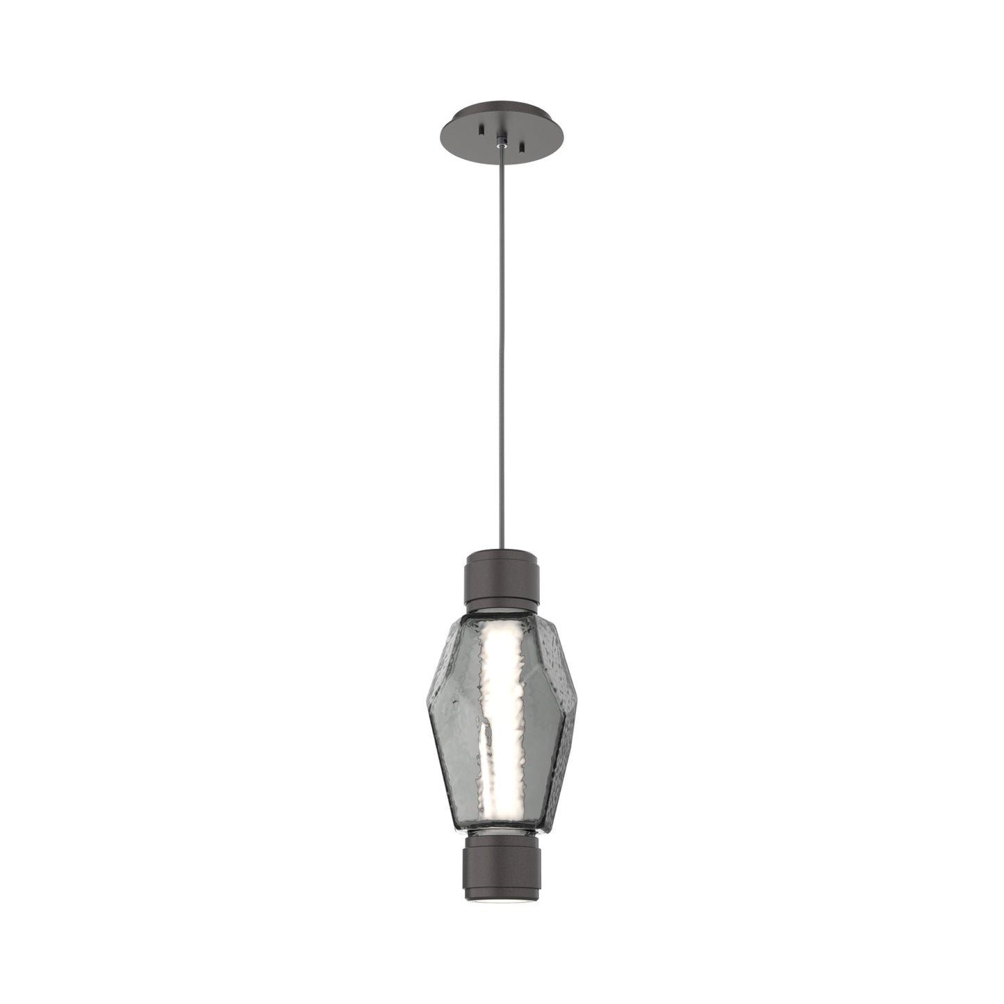 Gem Mandrel Single LED Pendant Light in Graphite/Smoke Blown Glass.