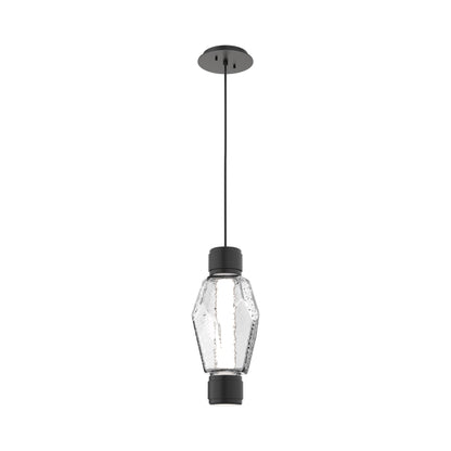 Gem Mandrel Single LED Pendant Light in Matte Black/Clear Blown Glass.
