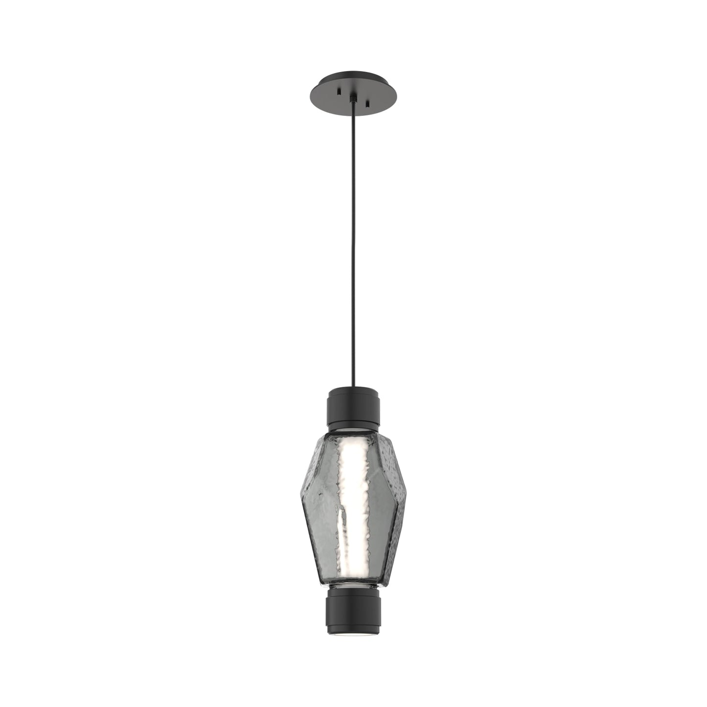 Gem Mandrel Single LED Pendant Light in Matte Black/Smoke Blown Glass.