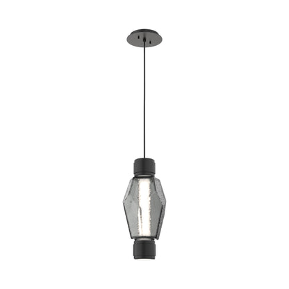 Gem Mandrel Single LED Pendant Light in Matte Black/Smoke Blown Glass.