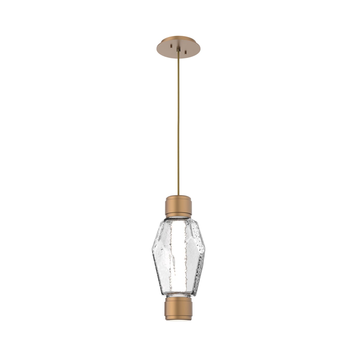 Gem Mandrel Single LED Pendant Light in Novel Brass/Clear Blown Glass.
