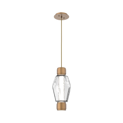Gem Mandrel Single LED Pendant Light in Novel Brass/Clear Blown Glass.