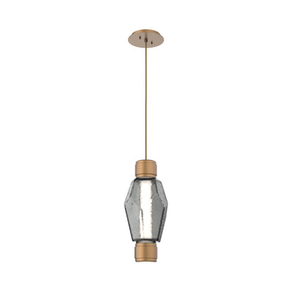 Gem Mandrel Single LED Pendant Light in Novel Brass/Smoke Blown Glass.
