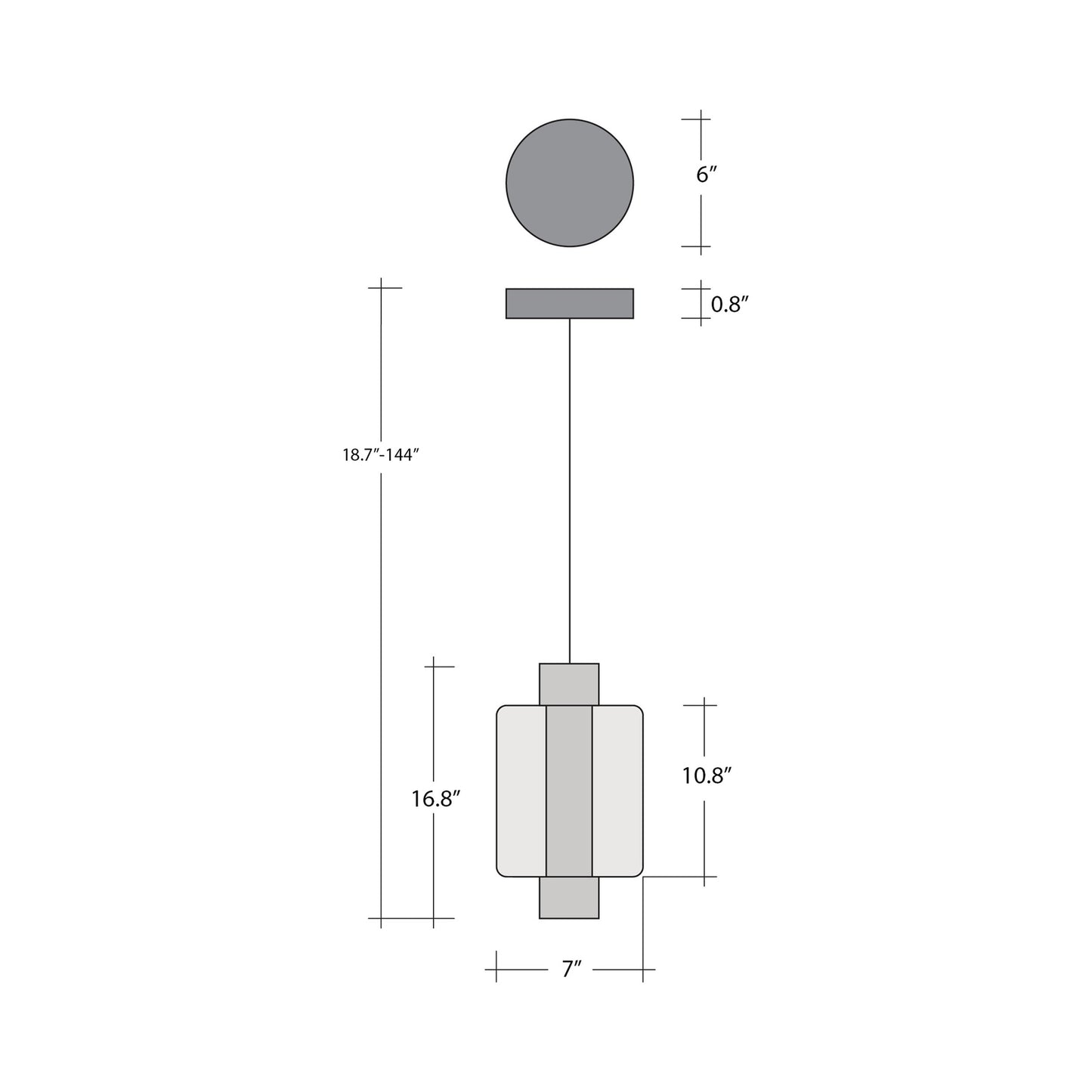 Gem Mandrel Single LED Pendant Light - line drawing.