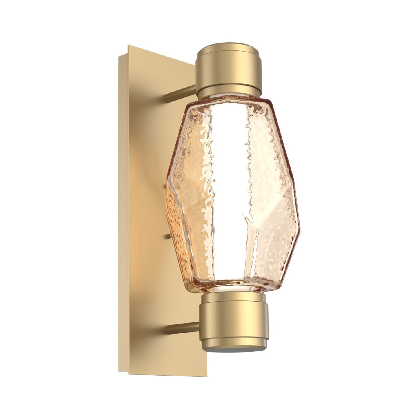 Gem Mandrel Single LED Wall Light in Gilded Brass/Amber Blown Glass.