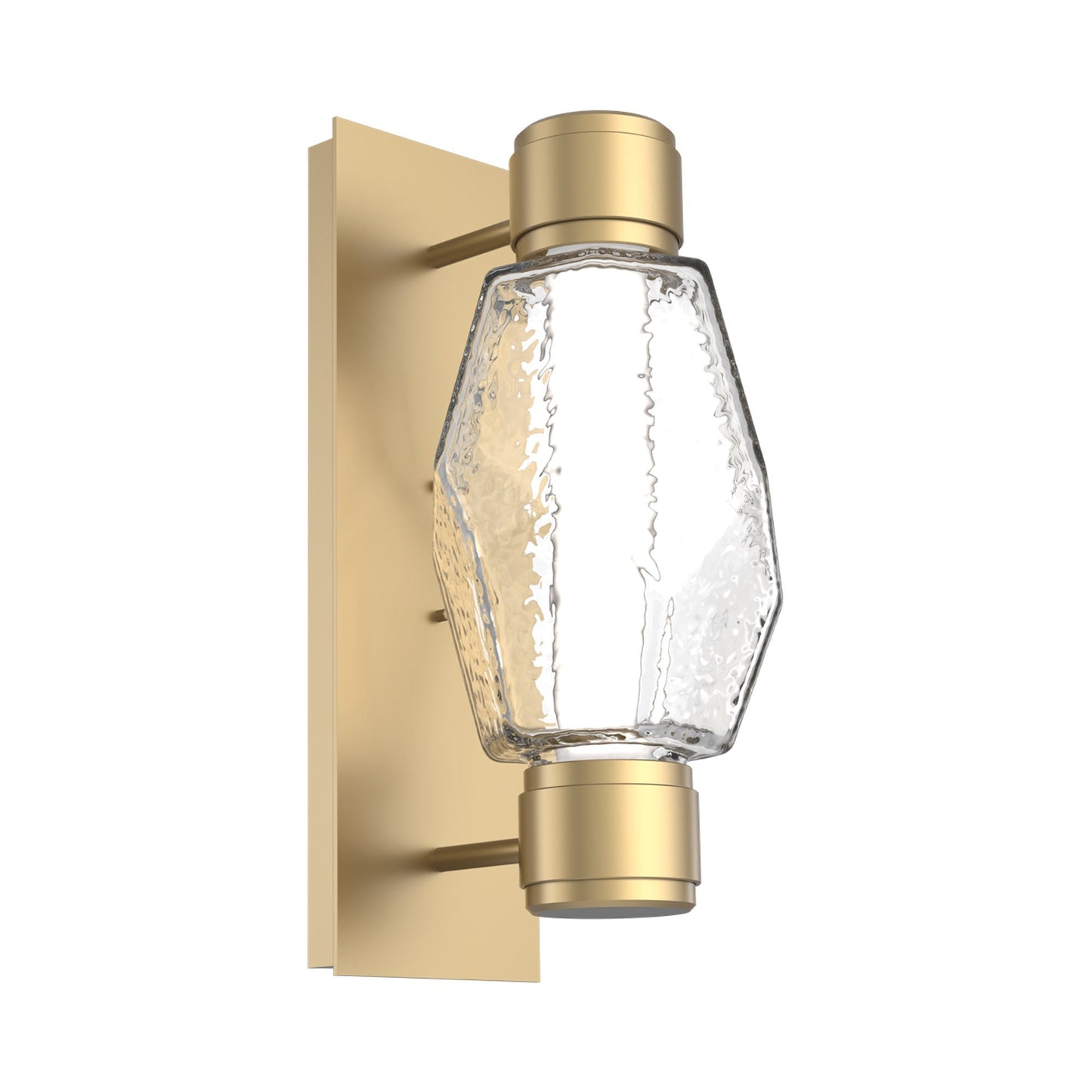 Gem Mandrel Single LED Wall Light in Gilded Brass/Clear Blown Glass.