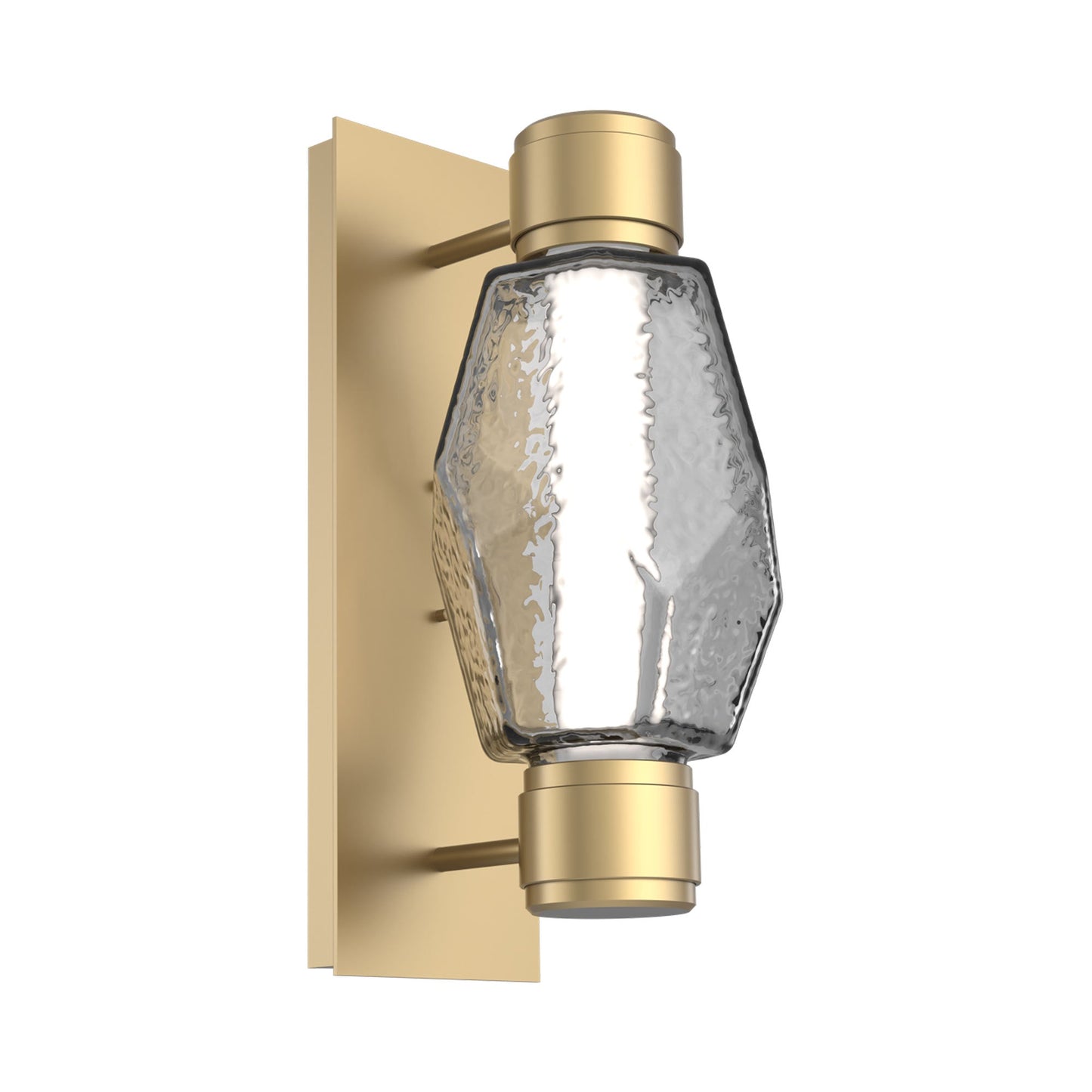 Gem Mandrel Single LED Wall Light in Gilded Brass/Smoke Blown Glass.