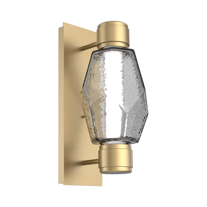 Gem Mandrel Single LED Wall Light in Gilded Brass/Smoke Blown Glass.