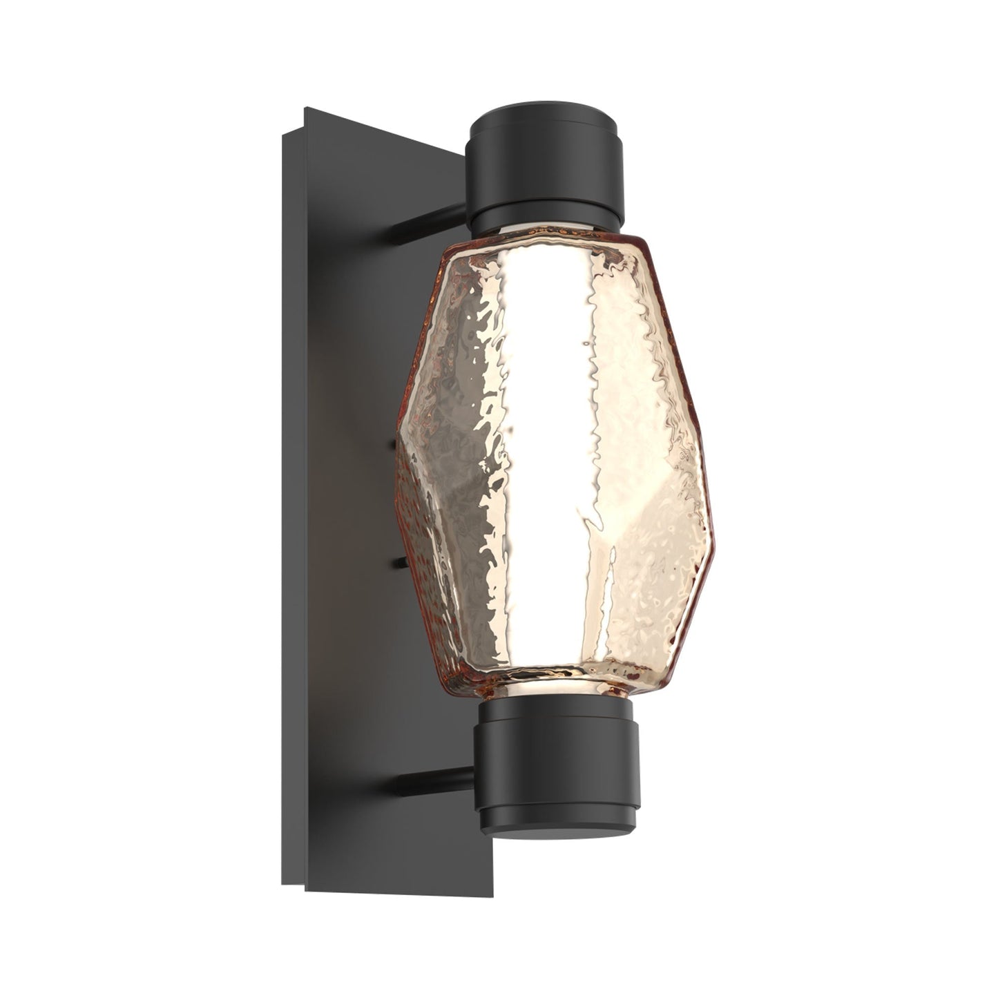 Gem Mandrel Single LED Wall Light in Matte Black/Amber Blown Glass.